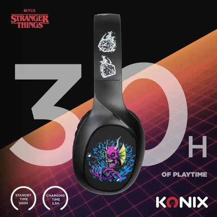 Konix Auriculares Inalámbricos Bluetooth 5.3 - Stranger Things - KON3328170000536 - Batería 30H - Micrófono - Negro/Amarillo para Smartphones y Tablets Konix Auriculares Inalámbricos Bluetooth 5.3 - Stranger Things - KON3328170000536 - Batería 30H - Micrófono - Negro/Amarillo para Smartphones y Tablets