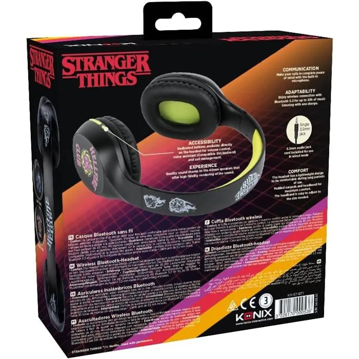 Konix Auriculares Inalámbricos Bluetooth 5.3 - Stranger Things - KON3328170000536 - Batería 30H - Micrófono - Negro/Amarillo para Smartphones y Tablets Konix Auriculares Inalámbricos Bluetooth 5.3 - Stranger Things - KON3328170000536 - Batería 30H - Micrófono - Negro/Amarillo para Smartphones y Tablets