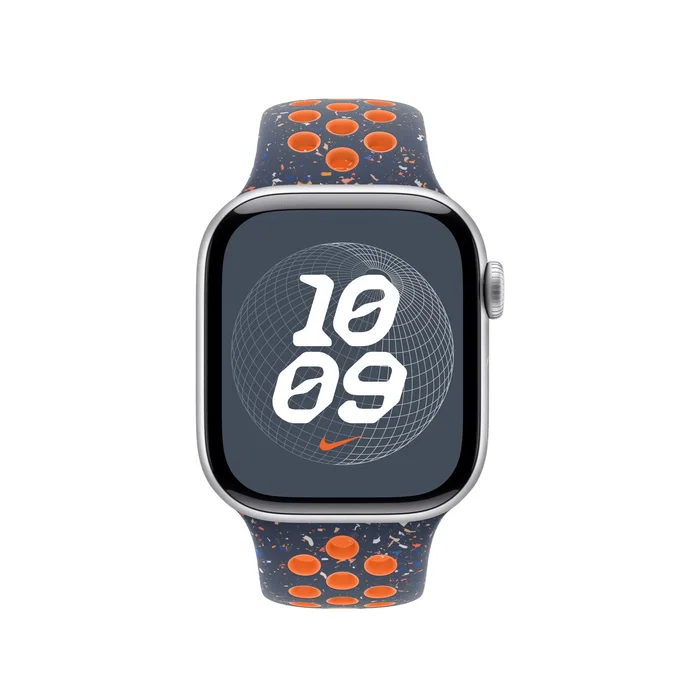 Apple Watch Nike Sport Band, Correo Fluoroelastomero con Clip de Aluminio, Diseño Jaspeado Azul/Naranja, Talla S/M, Modelos 38mm 40mm 41mm, Referencia MC2E4ZM/A Apple Watch Nike Sport Band, Correo Fluoroelastomero con Clip de Aluminio, Diseño Jaspeado Azul/Naranja, Talla S/M, Modelos 38mm 40mm 41mm, Referencia MC2E4ZM/A
