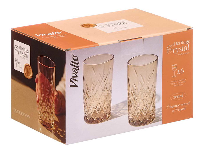 Vivalto Vaso Troquelado 380 ml Ambar Vidrio 7,6 x 13,5 cm (Set de 24)