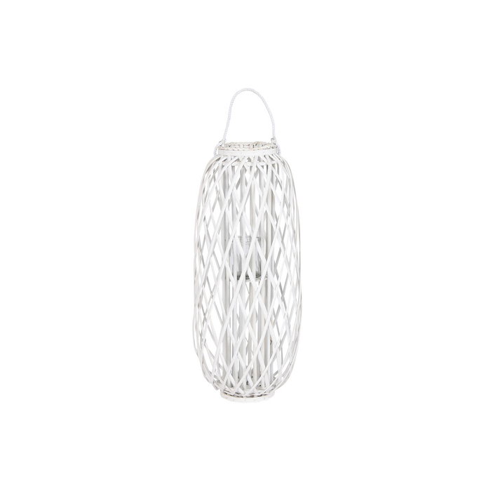 DKD Home Decor Portavelas de Mimbre y Cristal Blanco 34x34x80 cm DKD Home Decor Portavelas de Mimbre y Cristal Blanco 34x34x80 cm