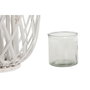 DKD Home Decor Portavelas de Mimbre y Cristal Blanco 34x34x80 cm