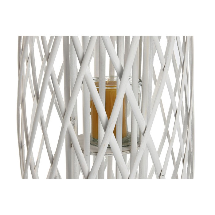 DKD Home Decor Portavelas de Mimbre y Cristal Blanco 34x34x80 cm DKD Home Decor Portavelas de Mimbre y Cristal Blanco 34x34x80 cm