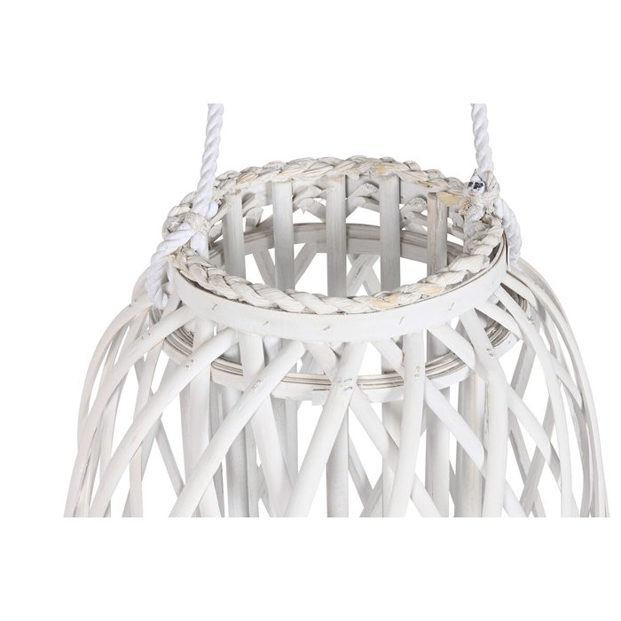 DKD Home Decor Portavelas de Mimbre y Cristal Blanco 34x34x80 cm DKD Home Decor Portavelas de Mimbre y Cristal Blanco 34x34x80 cm
