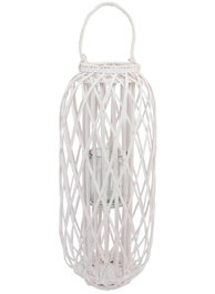 DKD Home Decor Portavela Blanco Mimbre Cristal 34 x 34 x 80 cm