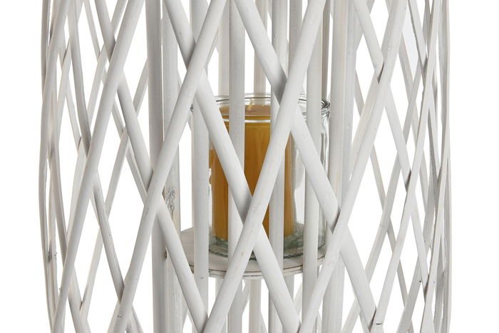 DKD Home Decor Portavela Blanco Mimbre Cristal 34 x 34 x 80 cm