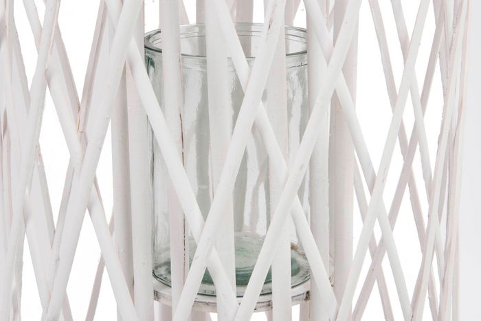 DKD Home Decor Portavela Blanco Mimbre Cristal 34 x 34 x 80 cm