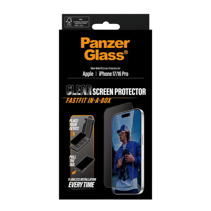 PanzerGlass Protector de Pantalla Ultra-Wide Fit Fastfit con Marco Negro para iPhone 17 e iPhone 16 Pro PanzerGlass Protector de Pantalla Ultra-Wide Fit Fastfit con Marco Negro para iPhone 17 e iPhone 16 Pro