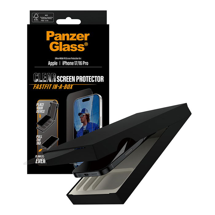 PanzerGlass Protector de Pantalla para iPhone 17 / 16 Pro - UWF Fastfit - Vidrio Templado Resistente a Golpes y Rayones