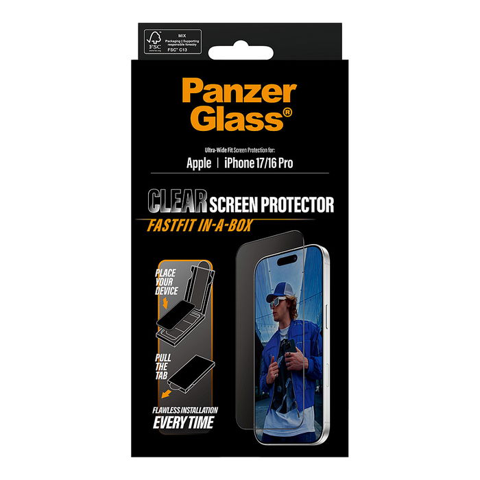 PanzerGlass Protector de Pantalla para iPhone 17 / 16 Pro - UWF Fastfit - Vidrio Templado Resistente a Golpes y Rayones