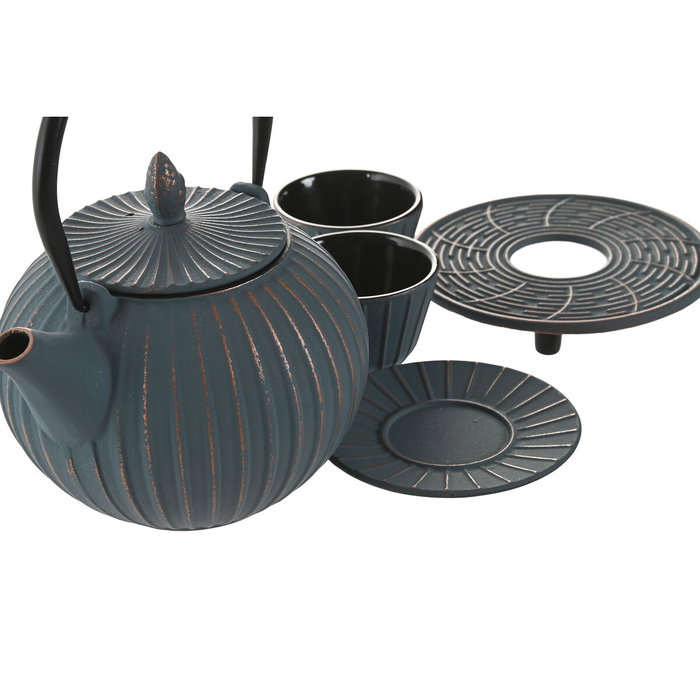 DKD Home Decor Set de 3 Teteras de Hierro Colado e Inox Turquesa 850ml
