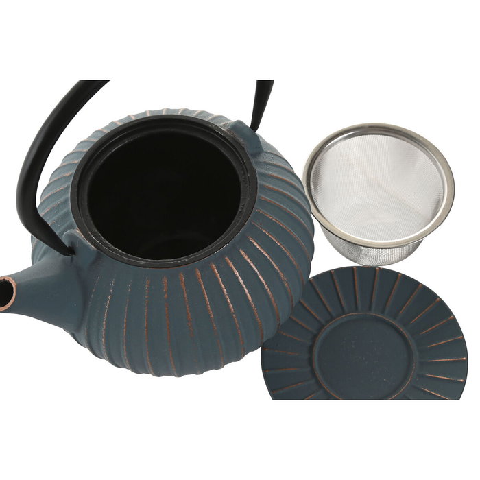 DKD Home Decor Set de 3 Teteras de Hierro Colado e Inox Turquesa 850ml