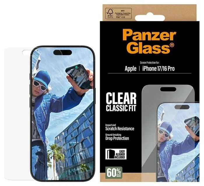 PanzerGlass Protector de Pantalla Classic Fit para iPhone 17 / iPhone 16 Pro