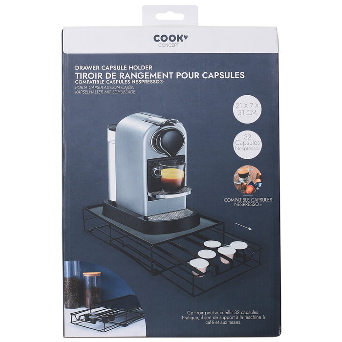 Cook Concept Organizador de Cápsulas Nespresso, Cajón para 32 Cápsulas, Fabricado en Hierro