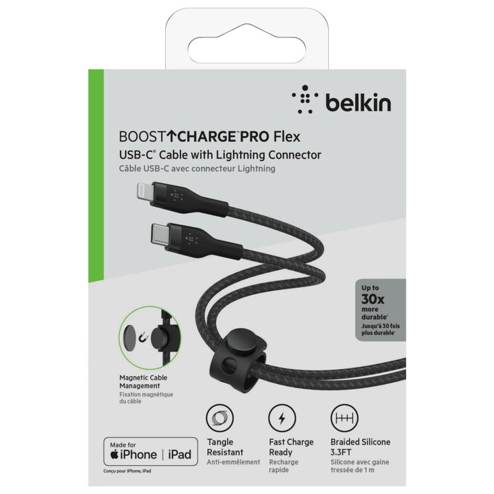 Belkin CAA011BT1MBK Cable BOOST CHARGE PRO Flex USB-C a Lightning 1 m Negro