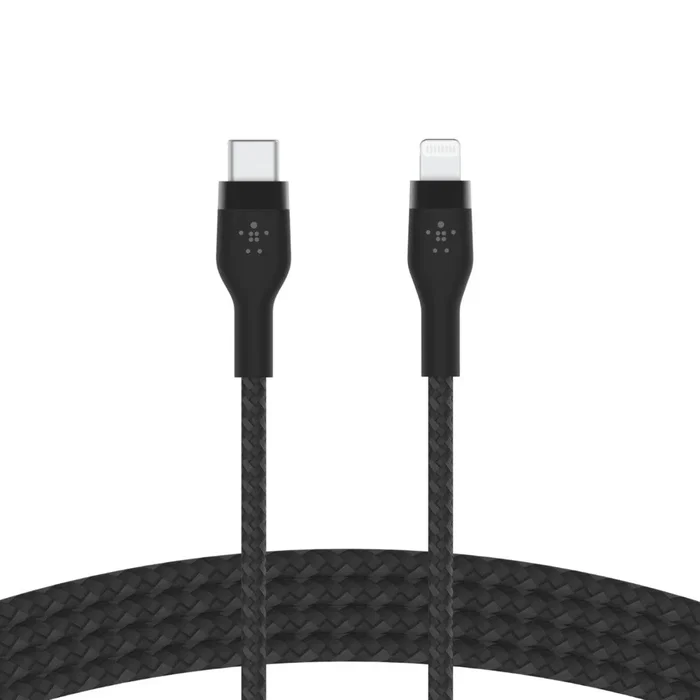 Belkin CAA011BT1MBK Cable de Carga USB-C a Lightning con Forro de Silicona Trenzada, 1 Metro, Negro