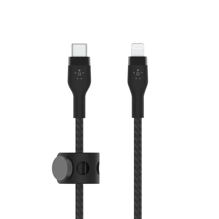 Belkin CAA011BT1MBK Cable de Carga USB-C a Lightning con Forro de Silicona Trenzada, 1 Metro, Negro