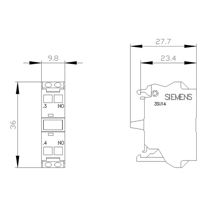 Siemens 3SU14001AA103BA0 Módulo de contacto con 1 contacto NO Siemens 3SU14001AA103BA0 Módulo de contacto con 1 contacto NO