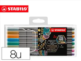 Stabilo Rotulador punta de fibra Pen 68 Metallic, estuche plástico de 8 unidades, colores surtidos