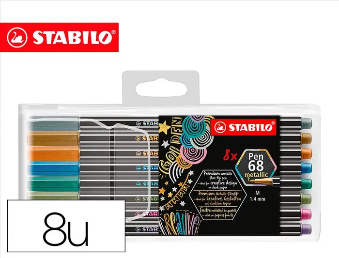 Stabilo Rotulador punta de fibra Pen 68 Metallic, estuche plástico de 8 unidades, colores surtidos Stabilo Rotulador punta de fibra Pen 68 Metallic, estuche plástico de 8 unidades, colores surtidos