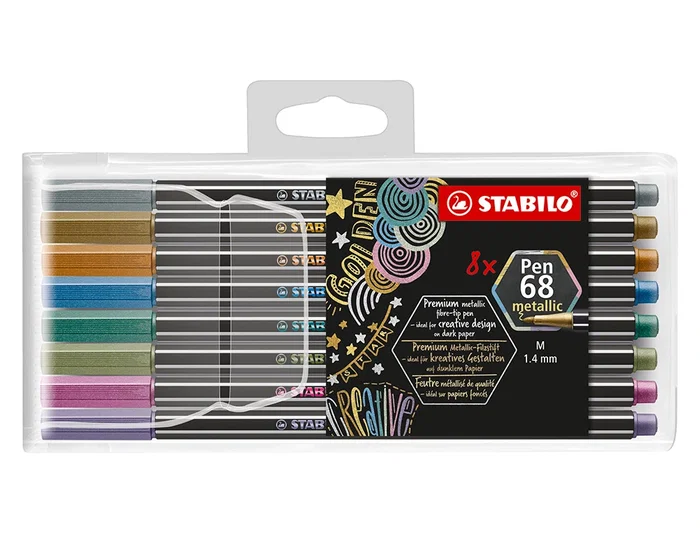 Stabilo Rotulador punta de fibra Pen 68 Metallic, estuche plástico de 8 unidades, colores surtidos Stabilo Rotulador punta de fibra Pen 68 Metallic, estuche plástico de 8 unidades, colores surtidos