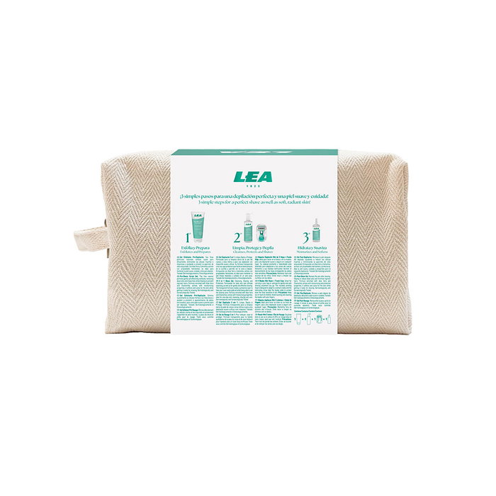 Lea Kit Completo de Depilación para Mujer con Gel Scrub, Depil 3 en 1, Post Depil, Máquina Soft 5 mini y Neceser - Estuche 5 pz