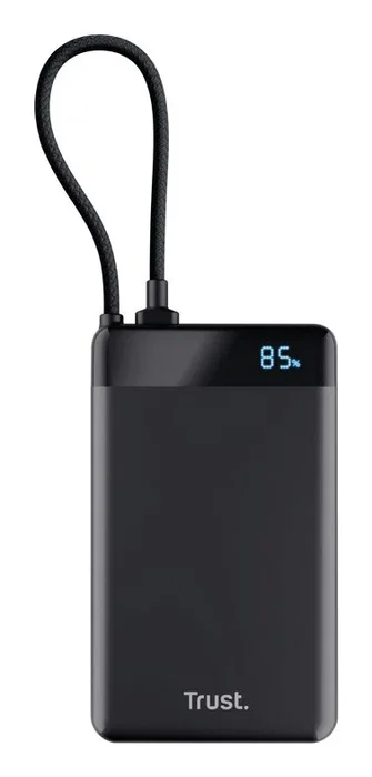 Trust 25880 - Powerbank Portátil 10000 mAh Negro, Carga Rápida USB-C PD/PPS 20W, 2 Puertos, Pantalla LED, Para Móvil y Tablet