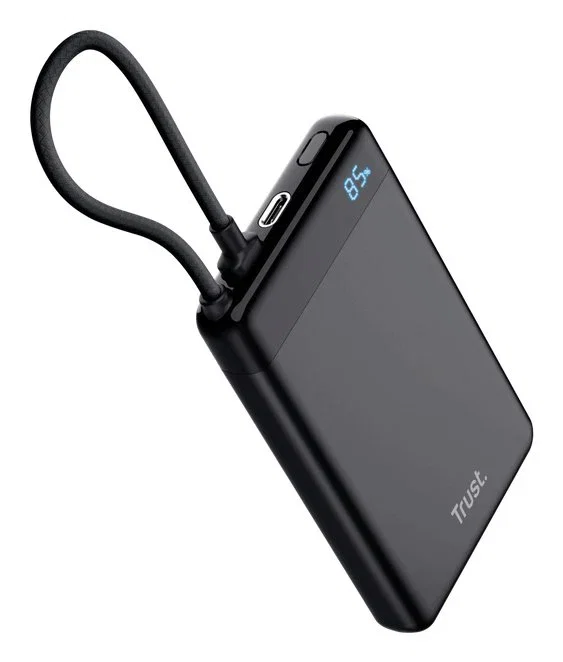 Trust 25880 - Powerbank Portátil 10000 mAh Negro, Carga Rápida USB-C PD/PPS 20W, 2 Puertos, Pantalla LED, Para Móvil y Tablet