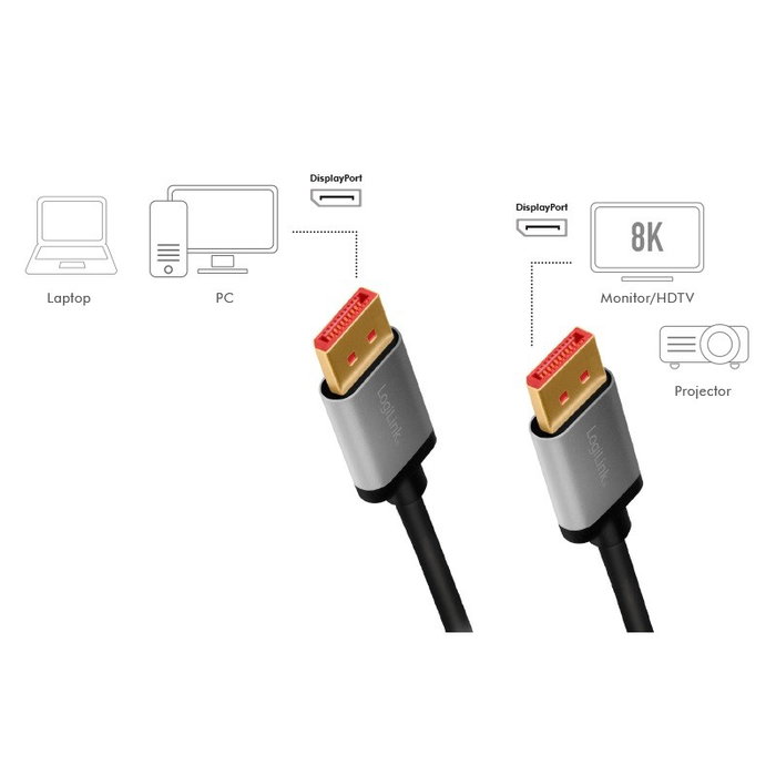 LogiLink Cable DisplayPort DP/M a DP/M 8K/60 Hz, 3 m, negro/gris LogiLink Cable DisplayPort DP/M a DP/M 8K/60 Hz, 3 m, negro/gris
