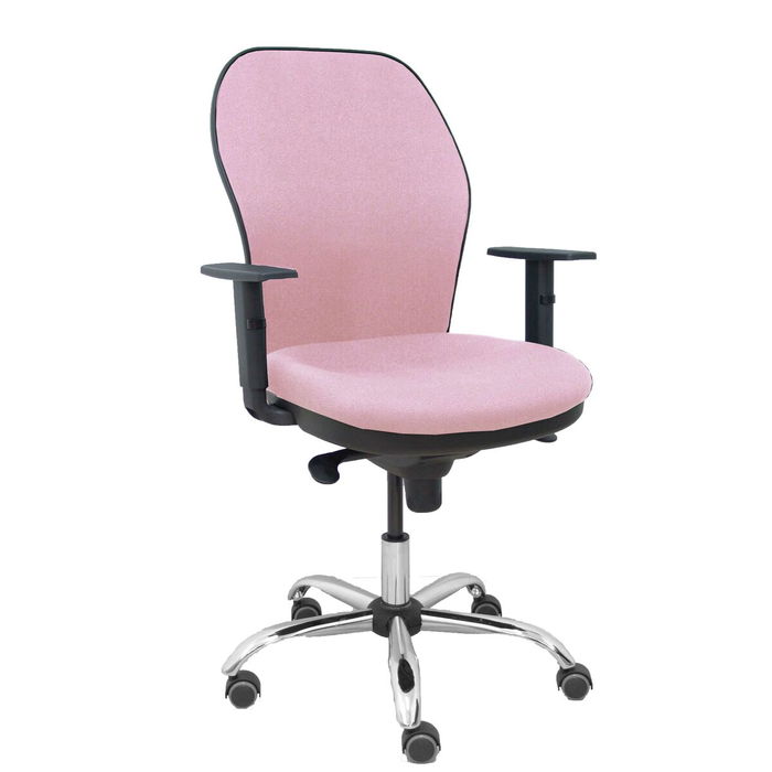 Silla de oficina Jorquera con mecanismo Sincro tapizada con Tela color Rosa. Equipada con lumbar 1D, Brazos 1D y Ruedas de parqué Silla de oficina Jorquera con mecanismo Sincro tapizada con Tela color Rosa. Equipada con lumbar 1D, Brazos 1D y Ruedas de parqué