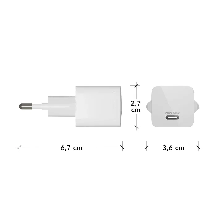 Dbramante1928 Cargador de Pared 20W PD USB-C CH20EUWH7093, Blanco, Enchufe Europa