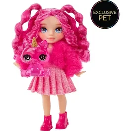 MGA Muñeca Little Fashion Rosa Rainbow High 15 cm +4 años con 5 puntos de articulación y mascota