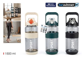 Inde Botella Deportiva de Agua Transparente 1.5 L (1500 ml) para Deporte, Medidas 28 x 9.5 cm (12 Unidades)