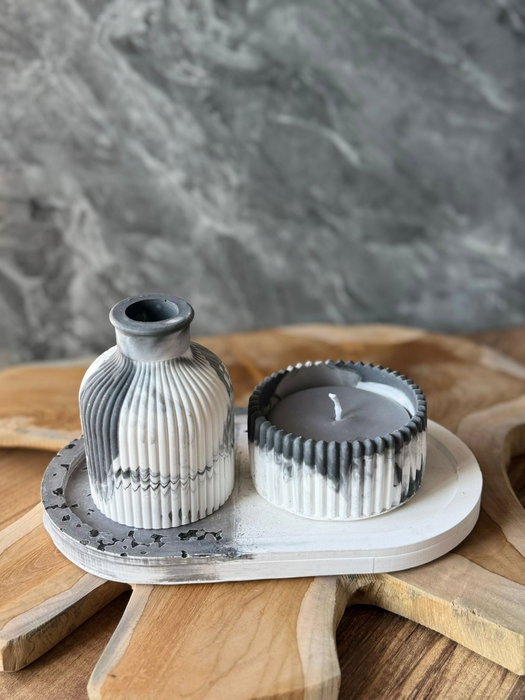 Aberto Design Vela 11ST de Concreto para Decoración de Hogar, Gris y Blanco