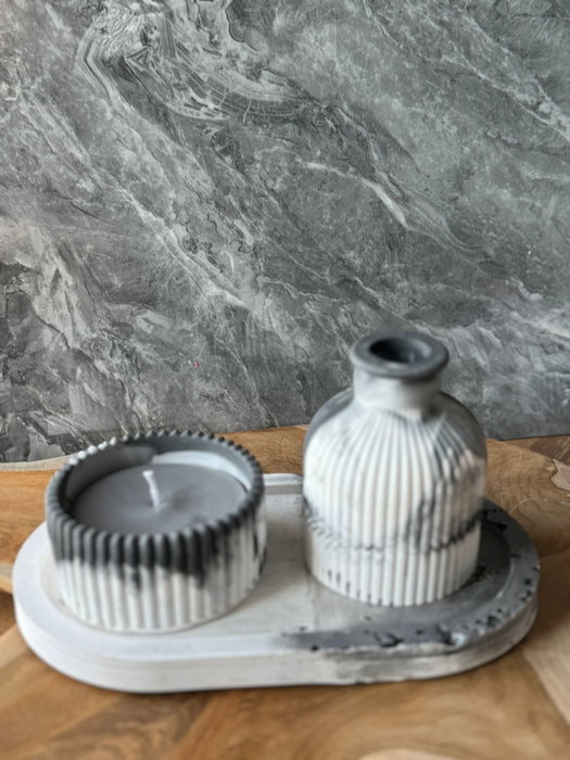Aberto Design Vela 11ST de Concreto para Decoración de Hogar, Gris y Blanco