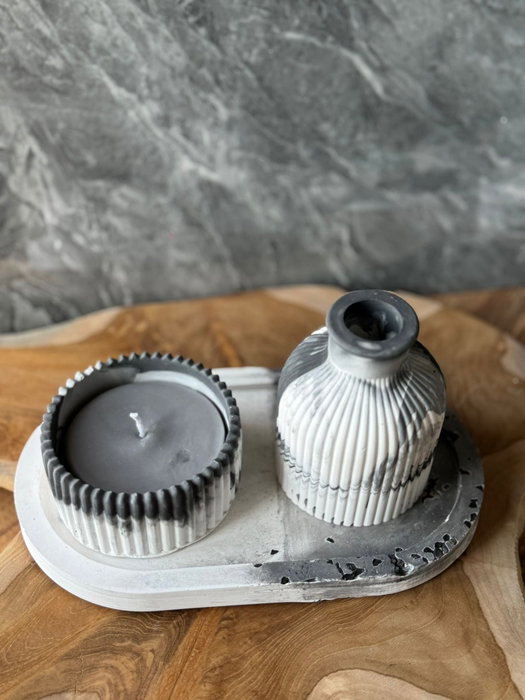 Aberto Design Vela 11ST de Concreto para Decoración de Hogar, Gris y Blanco