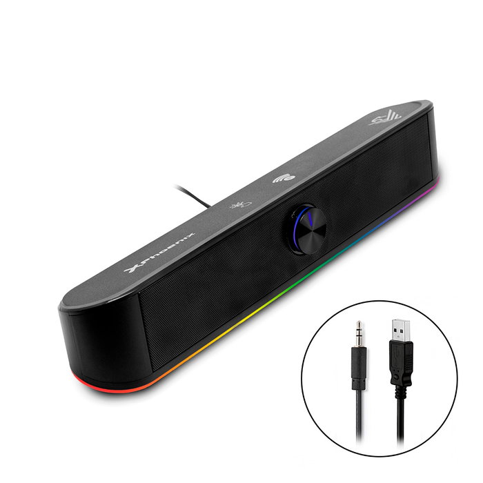 Phoenix Technologies Barra de Sonido RGB 6W Gaming Compacta con Múltiples Modos de Iluminación y Conexión Bluetooth