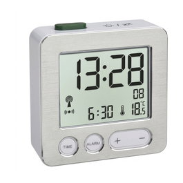 TFA Dostmann 60.2545.54 Reloj Despertador Digital LED Plata y Blanco, LCD