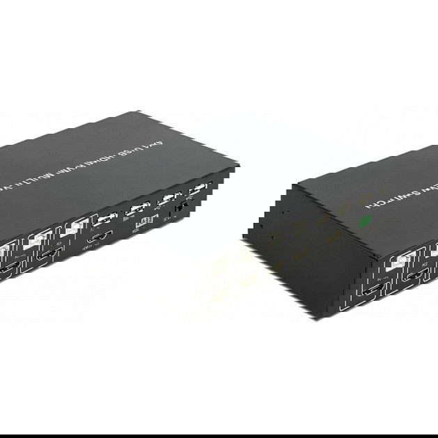 DeLOCK KVM 4 en 1 Multiview Switch 4x HDMI con USB 2.0, Metal Negro, 60 Hz, Resolución Full HD 1080p, Incluye Mando a Distancia y Adaptador