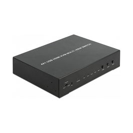 DeLOCK KVM 4 en 1 Multiview Switch 4x HDMI con USB 2.0, Metal Negro, 60 Hz, Resolución Full HD 1080p, Incluye Mando a Distancia y Adaptador