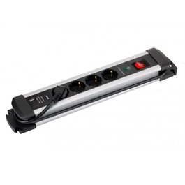 Simon Extrapower Base múltiple de aluminio con 4 tomas Schuko y 2 puertos USB