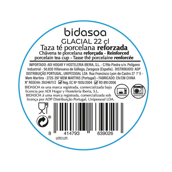 Taza Porcelana Glacial Bidasoa 22 cL (36 Unidades)