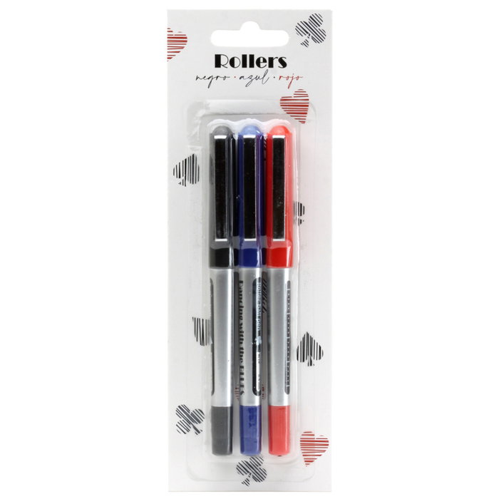 CMP General Set de 3 Bolígrafos Rollers Negro, Azul y Rojo
