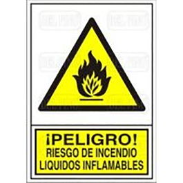 DUVER Señal 346 Plástico 295x210'' Líquido Inflamable 'Peligro! Riesgo Incendio Liq.Inflamable' - Duver