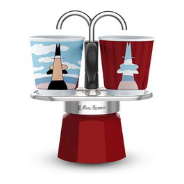 Bialetti Mini Express Cafetera Italiana Rojo con 2 Tazas de Arte Collection René Magritte