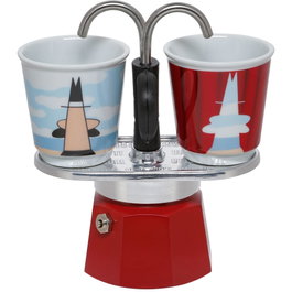 Bialetti Mini Express Magritte - Cafetera italiana con 2 tazas Rojo/Plata