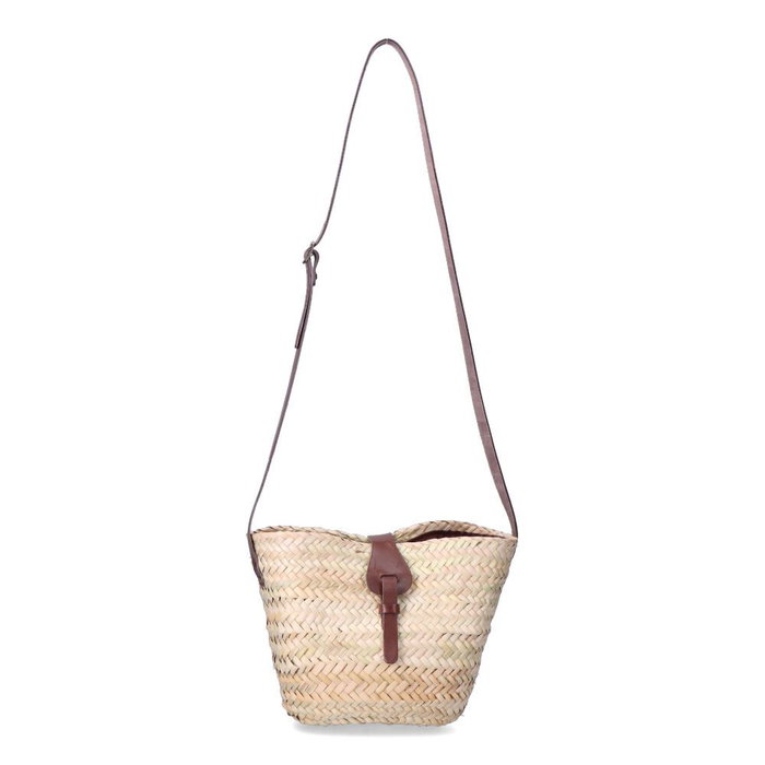 Basics Bolso Plano con Presilla y Asa Bandolera en Palma y Cuero, 31x22cm, Colores Surtidos