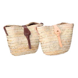 Basics Bolso Plano con Presilla y Asa Bandolera en Palma y Cuero, 31x22cm, Colores Surtidos