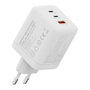 Digitus Cargador USB GaN 100W, Cargador Rápido 3 Puertos (2 USB-C, 1 USB-A), Interior, 100-240V, Blanco, Compatibilidad Universal, Protección