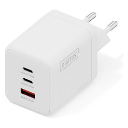 Digitus Cargador USB GaN 100W, Cargador Rápido 3 Puertos (2 USB-C, 1 USB-A), Interior, 100-240V, Blanco, Compatibilidad Universal, Protección